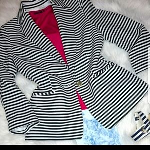 Ann Klein Striped Blazer Black White Size Medium